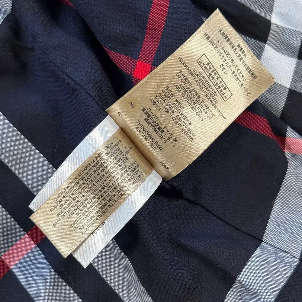 Burberry London Blue Trench Coat Women Hooded Belted Nova Check Lined Size 14 - Picture 12 of 16